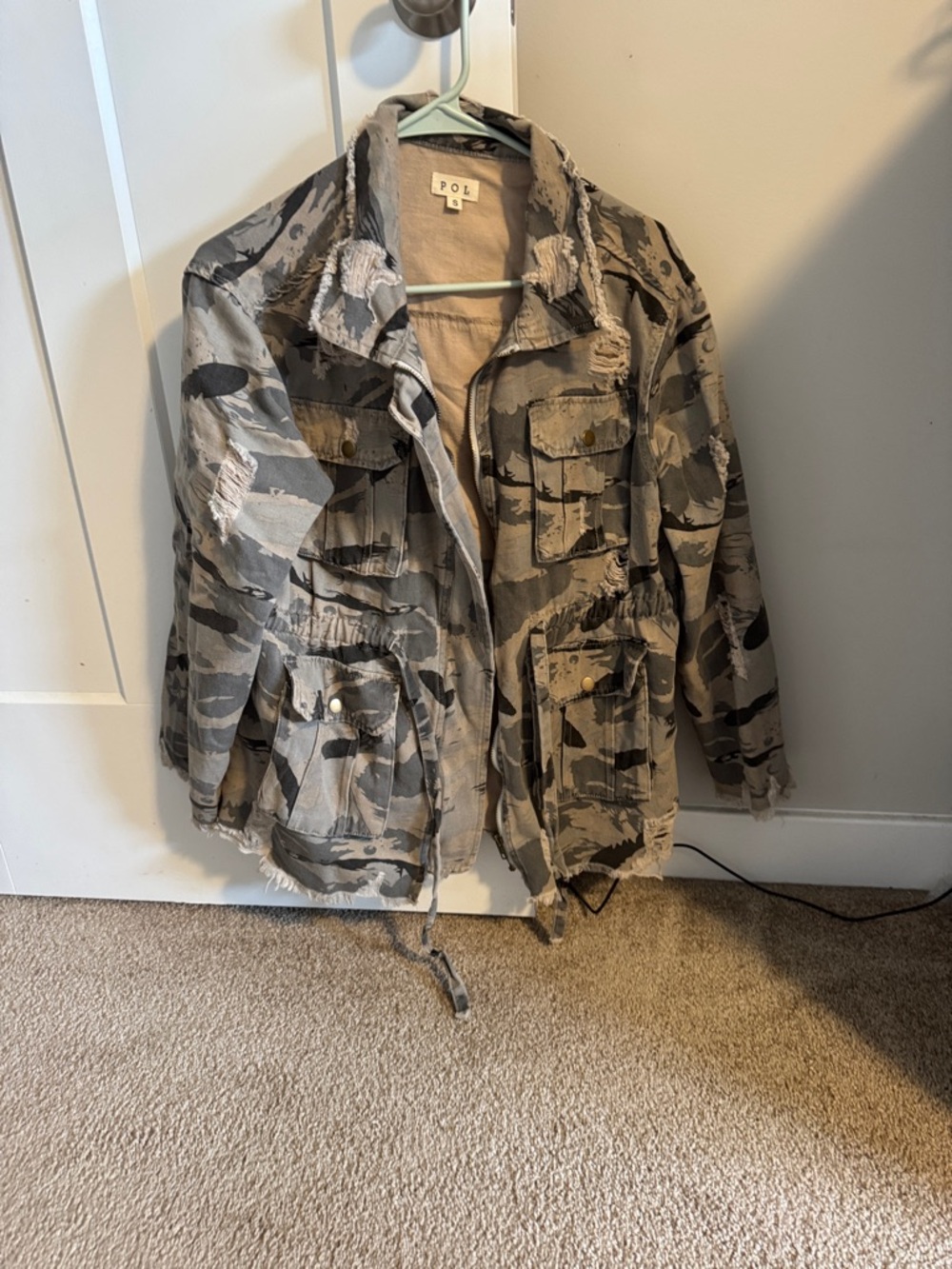 POL Distressed Gray Camo Utility Jacket
